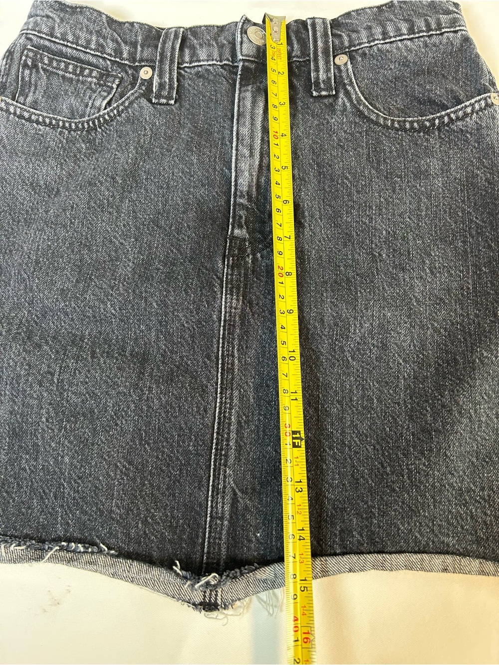 Madewell Black Wash Denim Mini Skirt size 26 raw hem high rise jean skirt - Picture 8 of 10